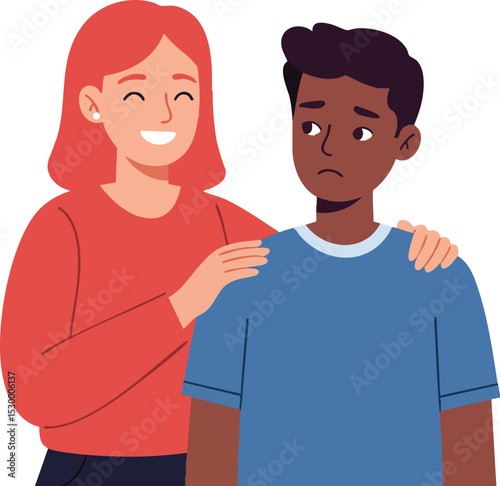 Woman comforting sad man showing empathy and support in emotional moment vector illustration 