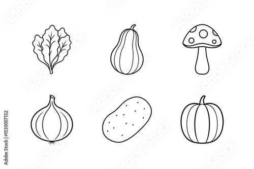 Vegetables collection fresh garden produce healthy food set three Line Art Vector illustration