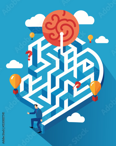 The maze is a confusing web of conflicting thoughts and emotions making it difficult to find a clear path forward.. Vector illustration