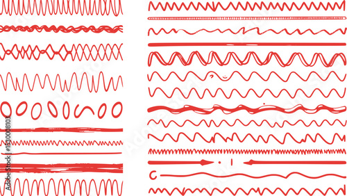 Handwritten red marker underline swoosh stroke set for emphasis vector illustration