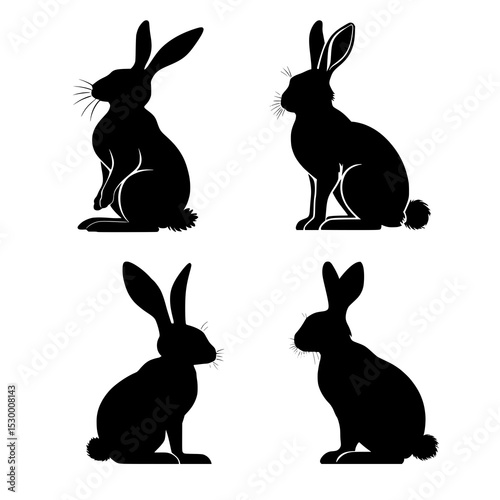 Vector rabbit silhouette set in various cute and natural animal positions for design