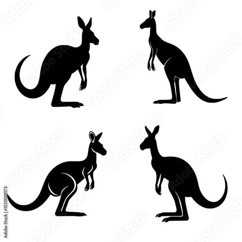 Kangaroo silhouette set with wild animal poses vector illustration