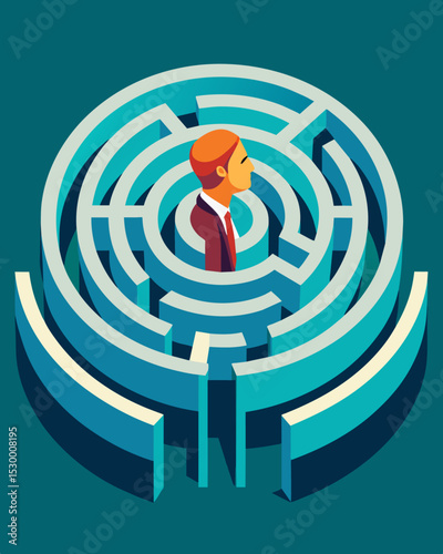 Every turn in the maze represents a different thought pattern pulling the person deeper into the convoluted depths of their mind.. Vector illustration