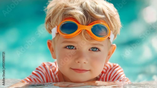 Wallpaper Mural Child enjoys swimming in pool wearing goggles on a sunny day, showcasing playful spirit and joyful moment Torontodigital.ca