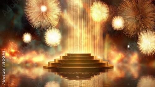 Wallpaper Mural Colorful fireworks light up the night sky above a grand stage with shimmering golden steps Torontodigital.ca