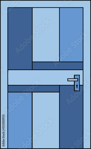 Modern abstract blue door with geometric panels and silver handle vector illustration design