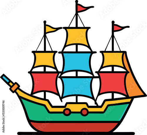 Sail ship isolated clipart vector art and illustration
