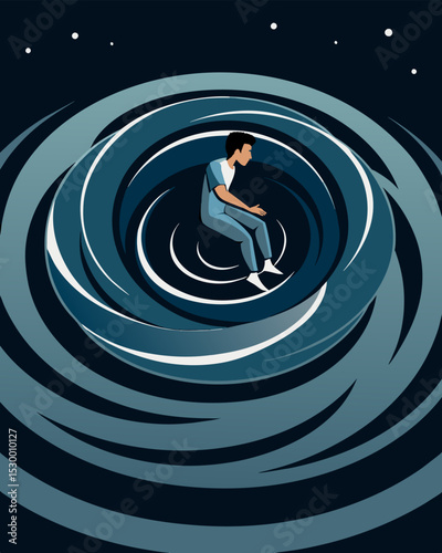 Negative thoughts swirled around the person like a whirlpool dragging them down into a deep dark spiral.. Vector illustration