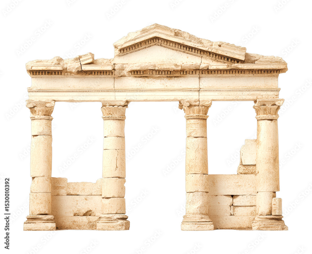 Fototapeta premium Ancient architecture ruins archaeological site historical landmark desert landscape isolated on transparent background