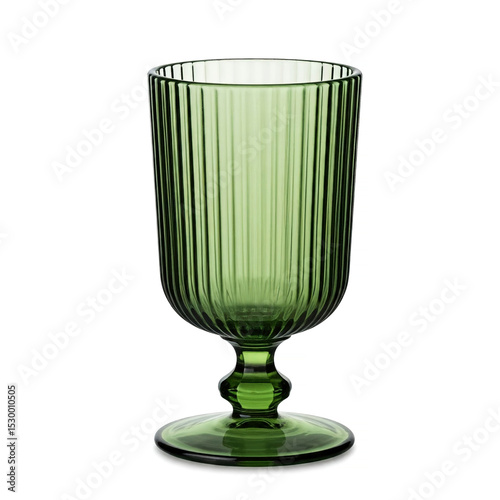 Green glass beaker on white background