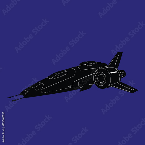 Space shuttle vector illustration in black silhouette on blue background for technology and transport design 