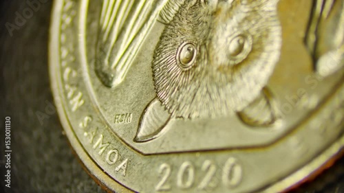 Bat Quarter 2020, year of the Covid-19 outbreak and pandemic, close up macro rotate 4k
