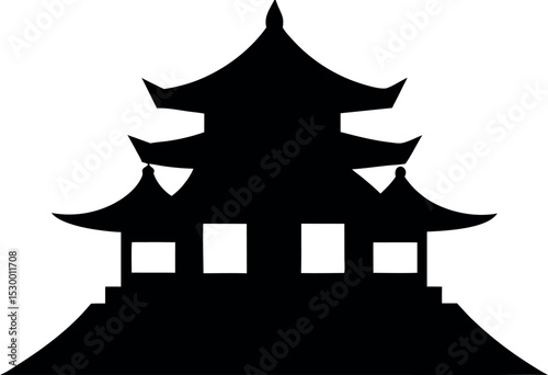 Chinese house silhouette vector illustration. black chinese building. with white background