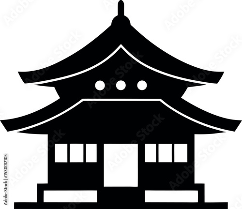 Chinese house silhouette vector illustration. black chinese building. with white background