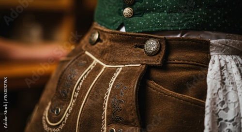 Traditional Bavarian attire, close-up on lederhosen
