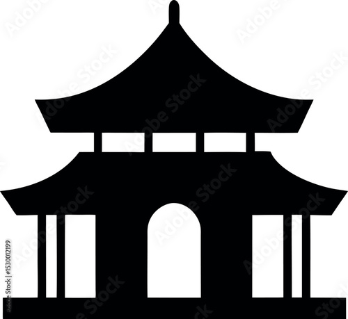 Chinese house silhouette vector illustration. black chinese building. with white background
