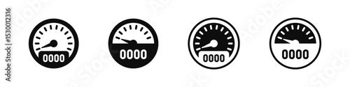 Gauge and dashboard icons with dial and display elements. Speed, pressure, or performance meters in vector design