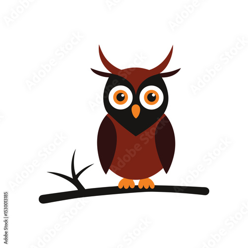 Owl perched in calm pose nocturnal bird concept Line Art Vector illustration