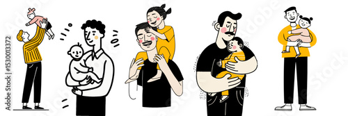 father and child illustration set for happy fathers day celebration