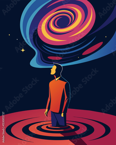 Its as though a mysterious force has taken over the figures mind leaving nothing but a swirling void within their head.. Vector illustration