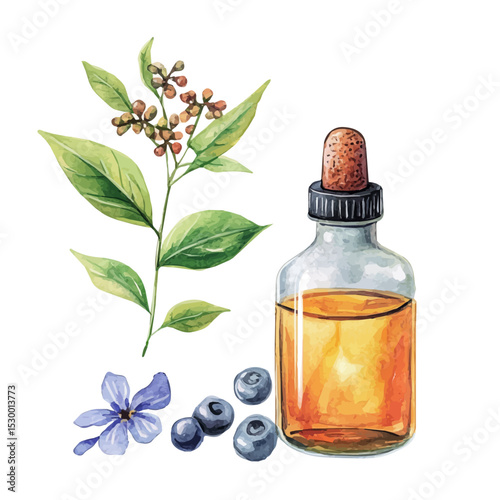 watercolor vector of Essential Oils, isolated on a white background.