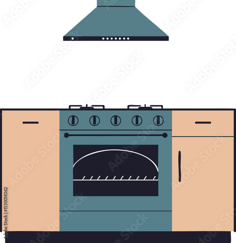Kitchen stove with oven and range hood cooking appliance vector illustration design 