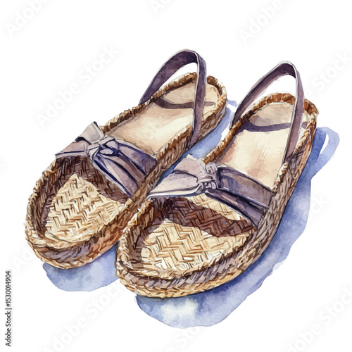 Espadrilles, watercolor clipart vector, isolated on a white background.