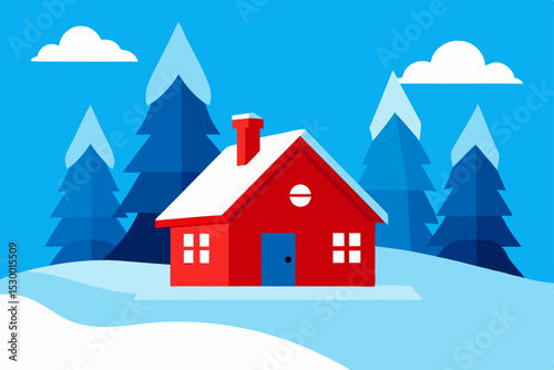 Cozy winter landscape with a house in the snow, a perfect Christmas holiday scene