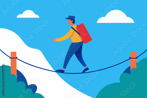 Businessman facing the challenge of climbing to success, an illustration balancing risk and achievement
