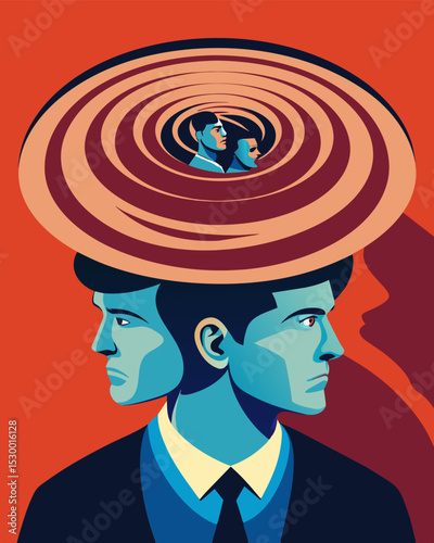 The swirling vortex within their head a constant reminder of the propaganda that once controlled their beliefs.. Vector illustration