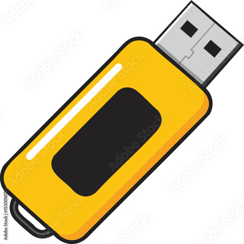 USB flash drive yellow and black digital storage device vector illustration technology accessory design 