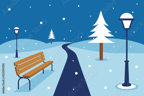 Christmas winter landscape with snow and trees, a festive holiday scene with snowflakes and fir