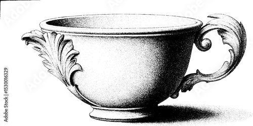 Elegant baroque porcelain teacup with ornate handle design for classic tableware collection