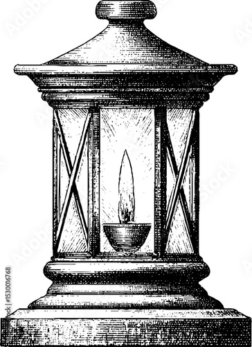 Vintage brass lantern with glass panels dotwork tattoo design for artistic inspiration
