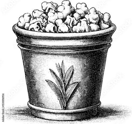 Vintage bucket of popcorn with kernel texture and salt for snack lover designs
