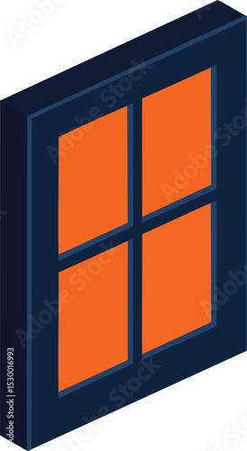 Window frame with orange panes vector illustration in isometric style for design projects and digital art 