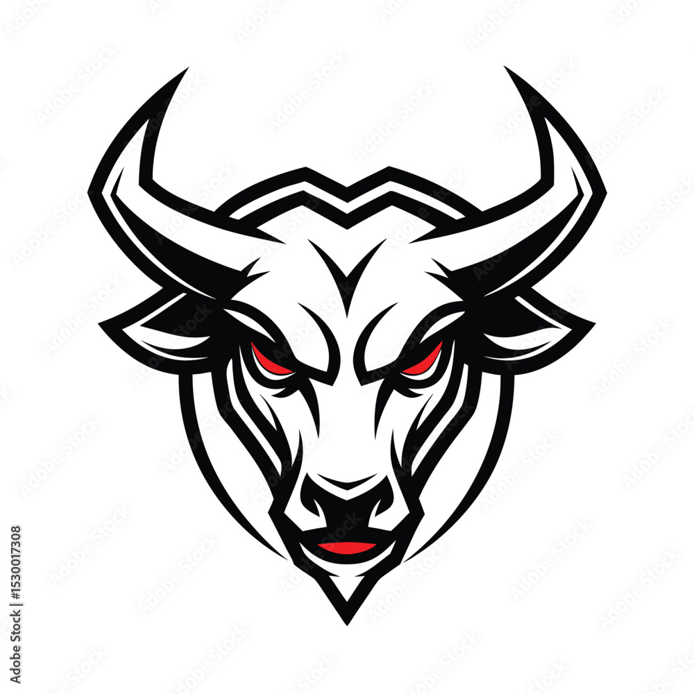 Fototapeta premium Aggressive Bull with Sharp Red and Black Features vector illustration