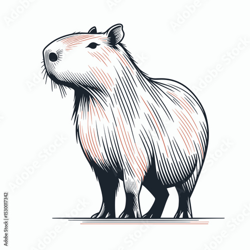 Stylized illustration of a capybara with dynamic lines, artistic design on white background