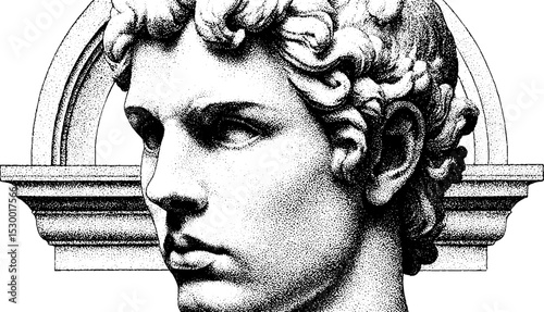 Classical sculpture fragment with pediment niche design for art and architecture themes