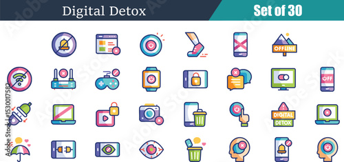 Digital Detox Icons Set for a Healthier Lifestyle	