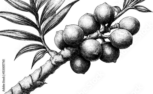 Dotwork tattoo style coconut palm fruit cluster illustration for art and design