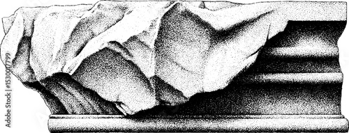 Ancient ruin collapsed stone column fragment with rough edges for historical design