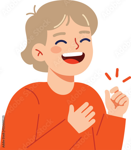 Laughing happy boy with beige hair wearing orange sweater bright cheerful emotion vector illustration 