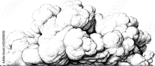 Cumulus cloud cluster with soft stippled edges for atmospheric designs