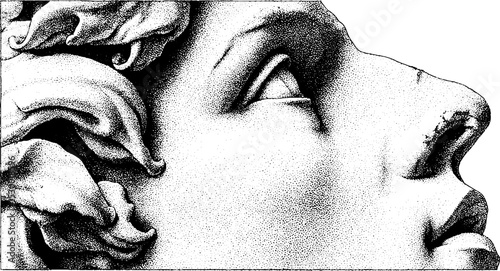 Weathered antique statue head with decayed features for artistic inspiration and historical reflection