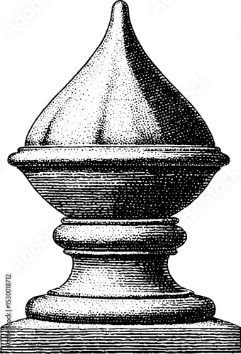 Intricate finial-shaped decorative fence post cap with dotwork design