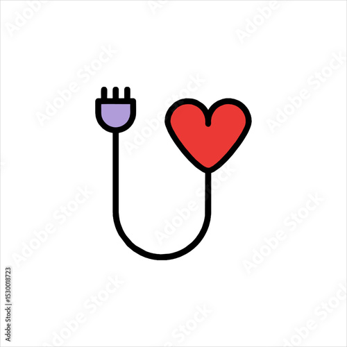 Heart connects to a power plug, symbolizing the vital energy and connection needed for a healthy and thriving life, conveying a message of health and vitality.