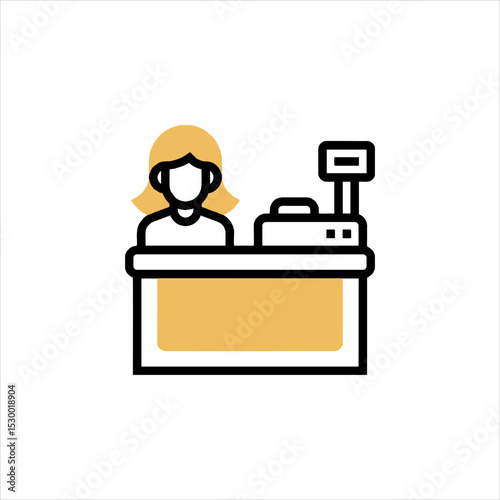 Cashier stands behind counter in store, ready to assist customers with purchases, creating a welcoming and efficient shopping experience.