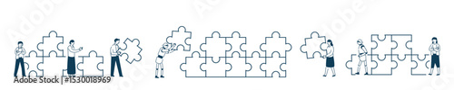 Teamwork Concept with People Assembling Puzzle Pieces