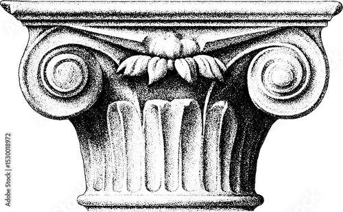 Doric column capital with fluted shaft fragment for architectural design and study